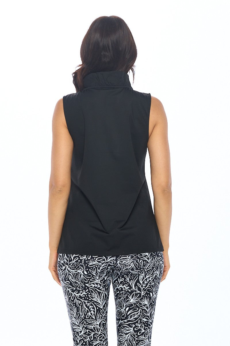 Classic Black Sleeveless Polo Top with Collar Detail