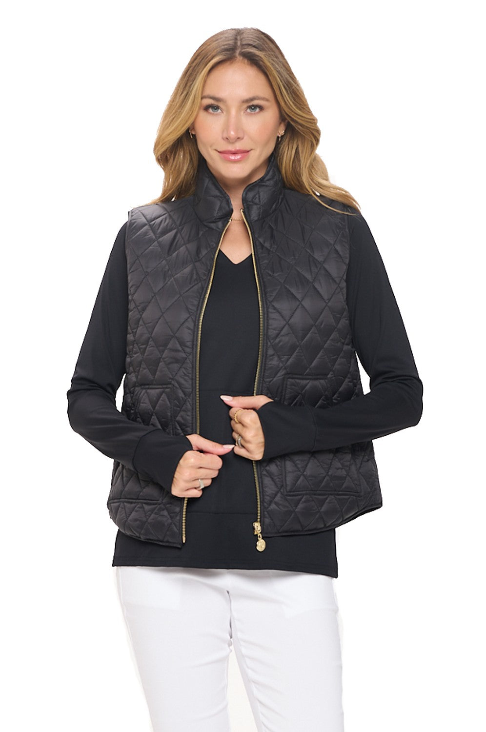 Classic Quilted Vest with Gold Zip