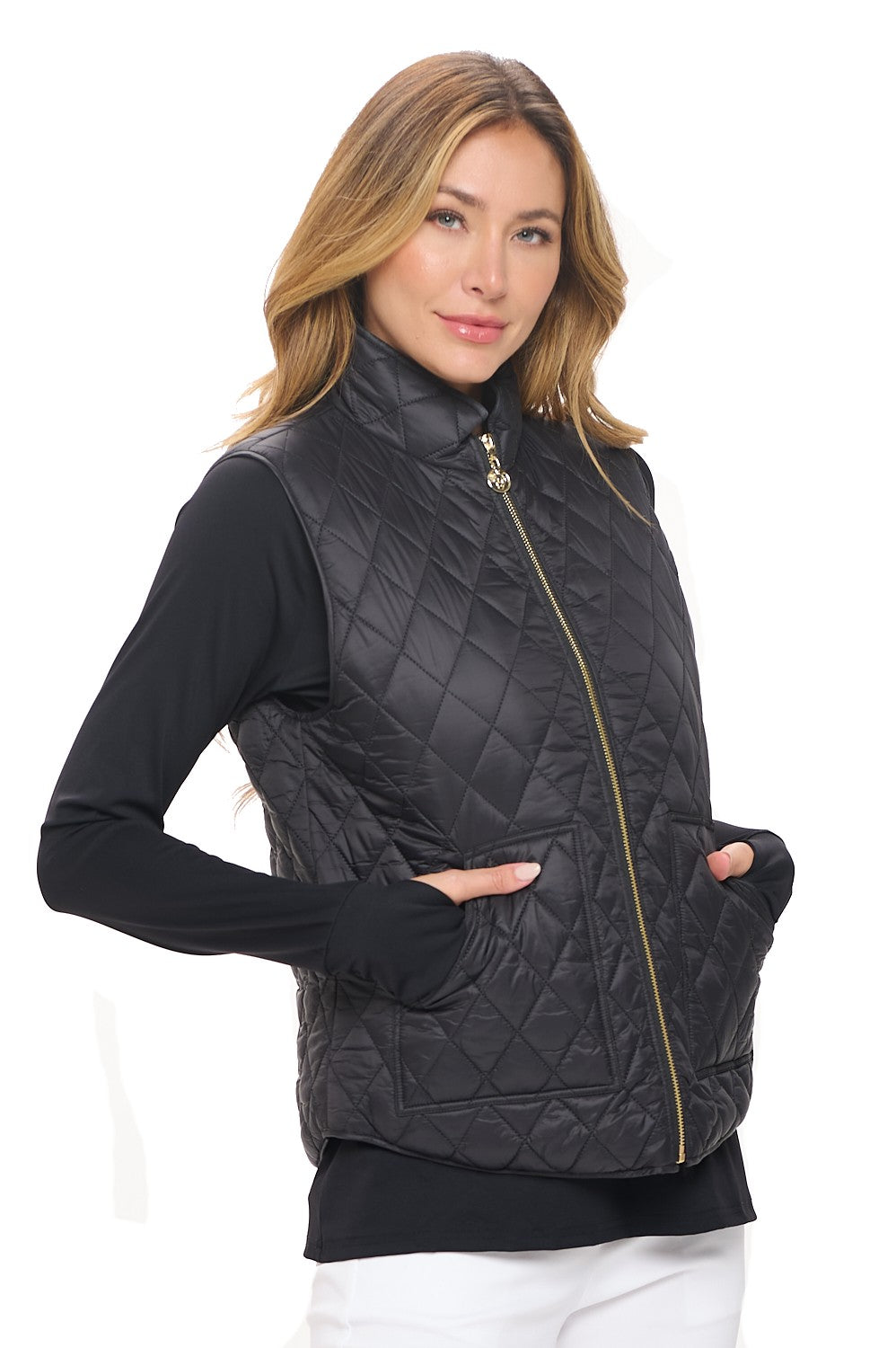 Classic Quilted Vest with Gold Zip