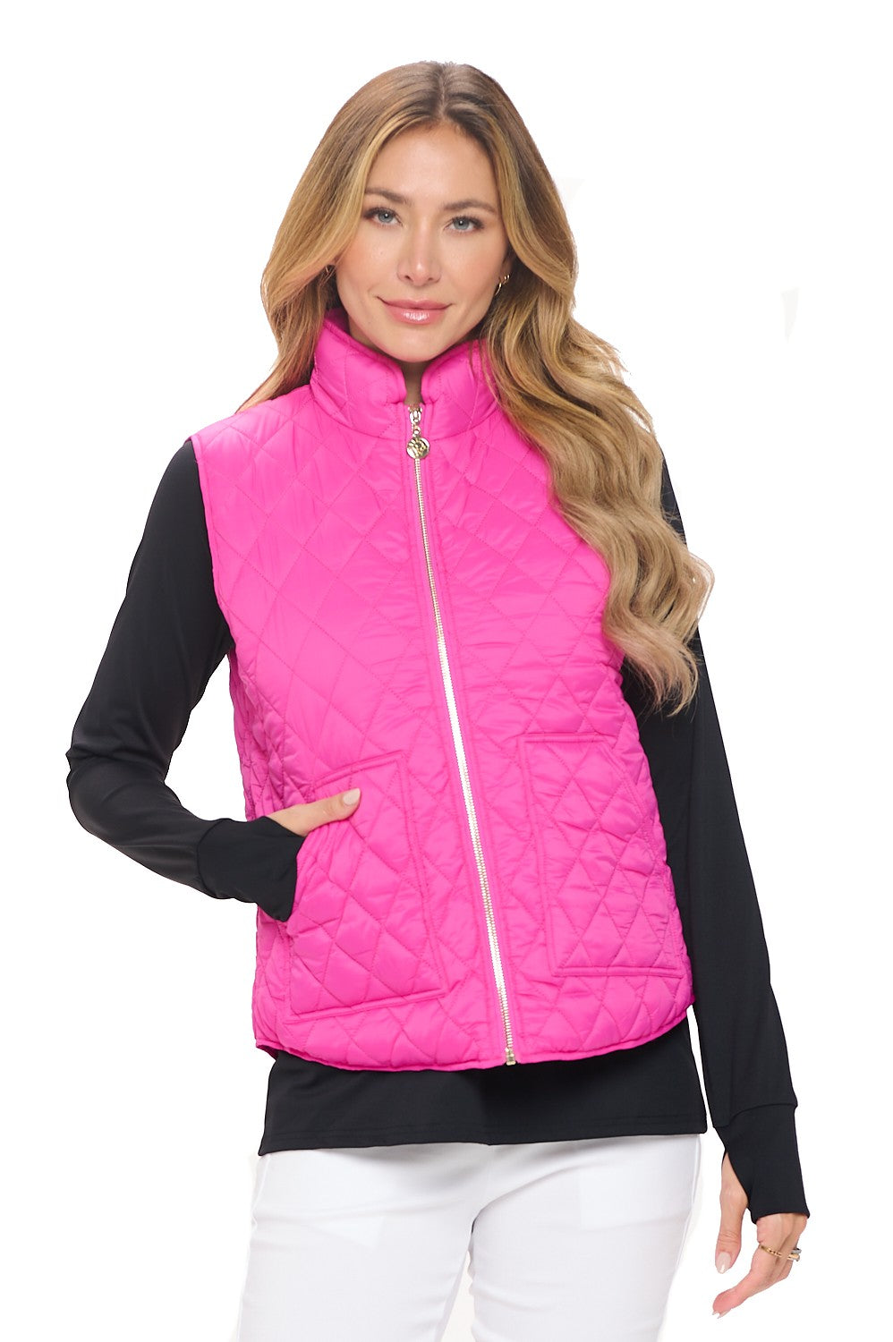 Classic Quilted Vest with Gold Zip