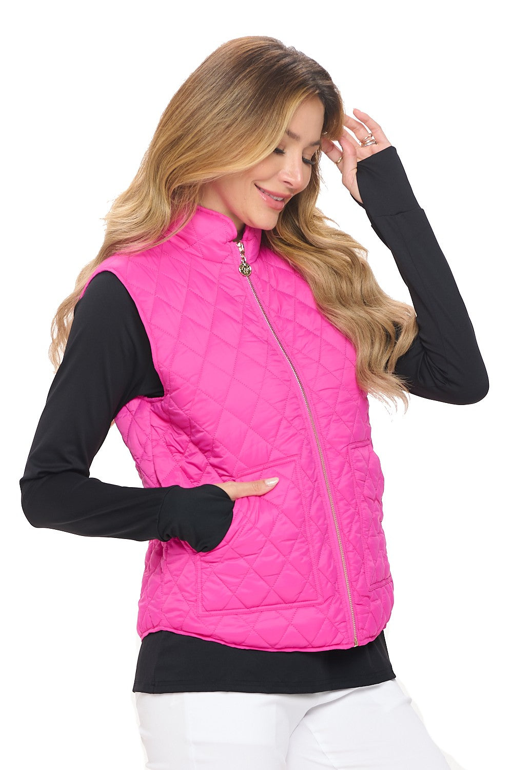 Classic Quilted Vest with Gold Zip