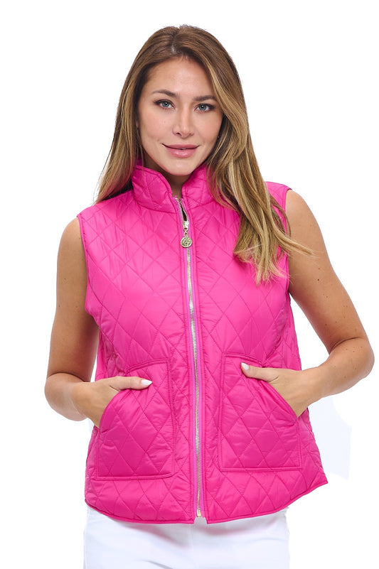 Hot Pink Quilted Puffer Vest - Sleeveless Zip-Up
