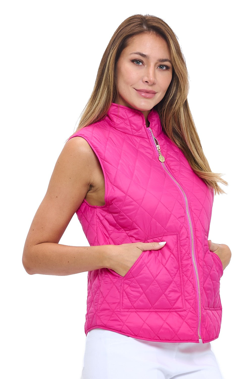 Hot Pink Quilted Puffer Vest - Sleeveless Zip-Up