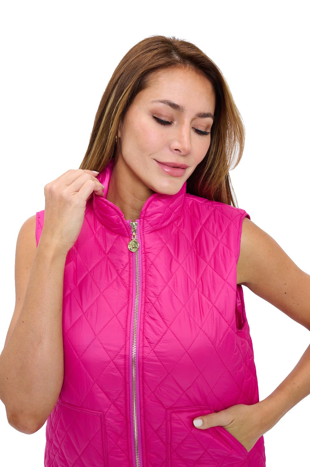 Hot Pink Quilted Puffer Vest - Sleeveless Zip-Up