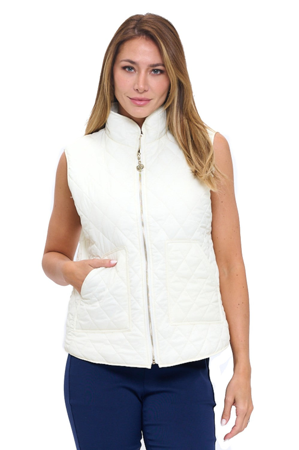 Classic Quilted Vest with Gold Zip