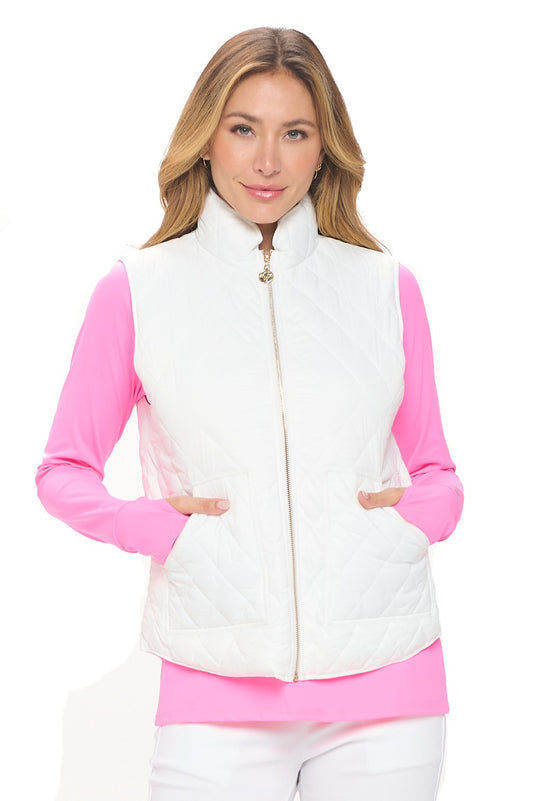 White Quilted Puffer Vest - Sleeveless Zip-Up