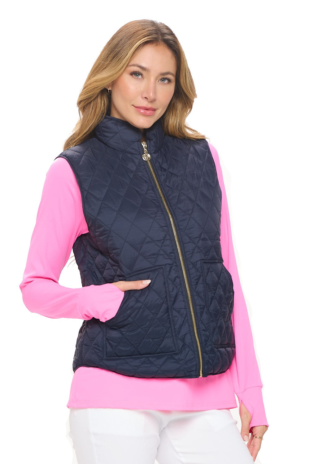 Classic Quilted Vest with Gold Zip